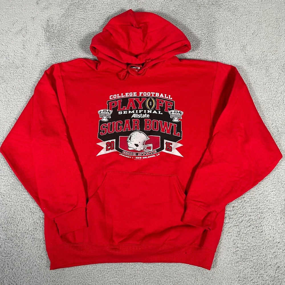 Ohio State Buckeyes Hoodie Mens Large Red 2015 Sugar Bowl Playoff Football Flaws